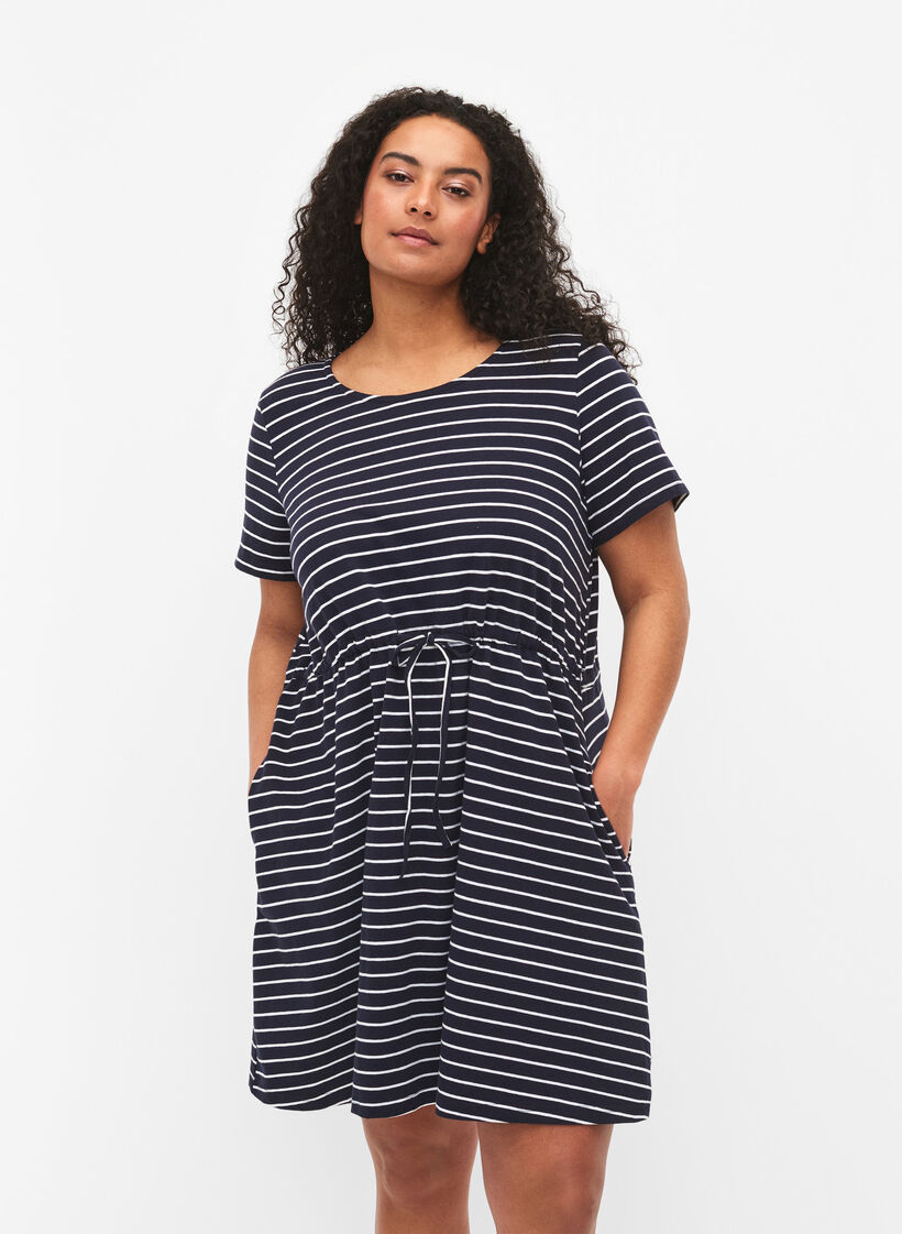 Striped tunic in cotton with short sleeves, Night Sky Stripe, Model image number 0