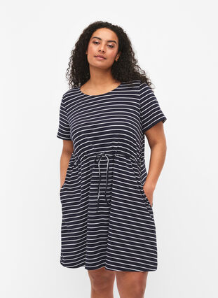 Striped tunic in cotton with short sleeves, Night Sky Stripe, Model image number 0