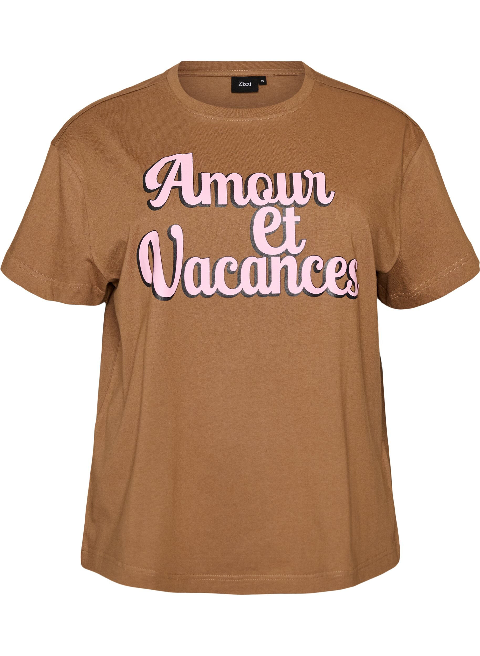 Zizzifashion 100% cotton T-shirt with short sleeves and print, Brown, Packshot image number 0