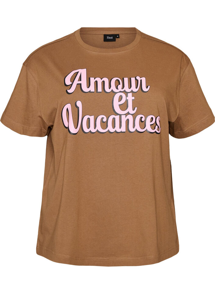 100% cotton T-shirt with short sleeves and print, Brown, Packshot image number 0