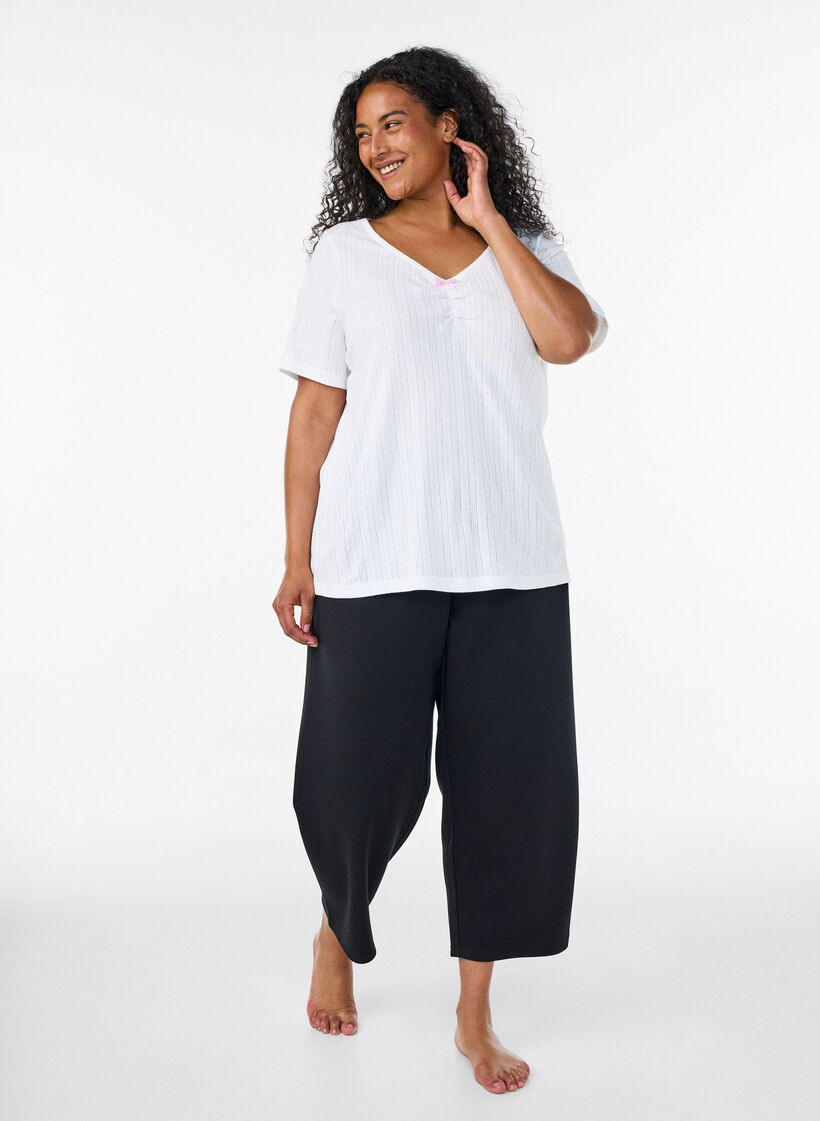 Night top in organic cotton with eyelet embroidery, White, Model image number 1