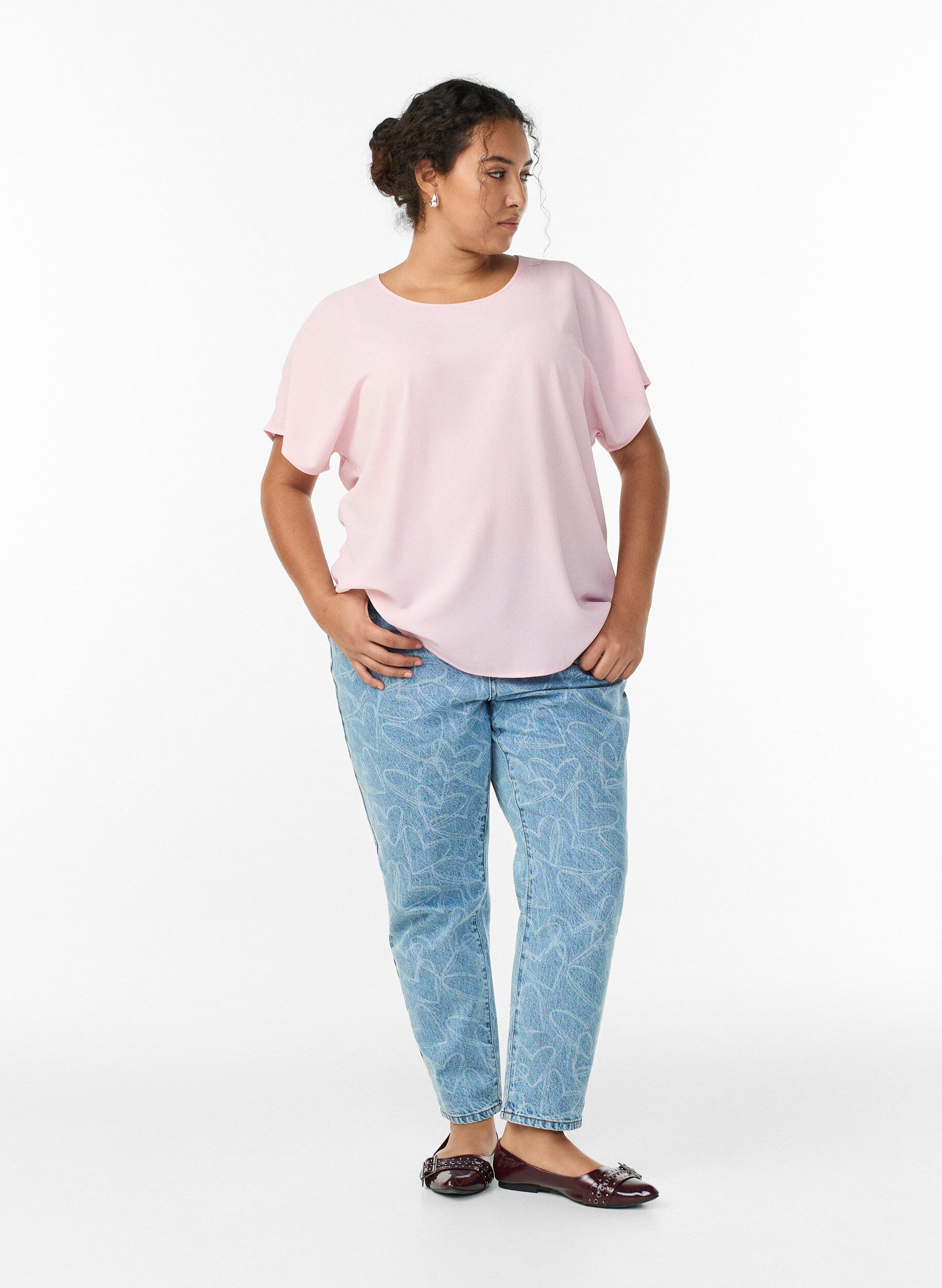 ZizzifashionBlouse with short sleeves and a round neckline, Pink, Model image number 1