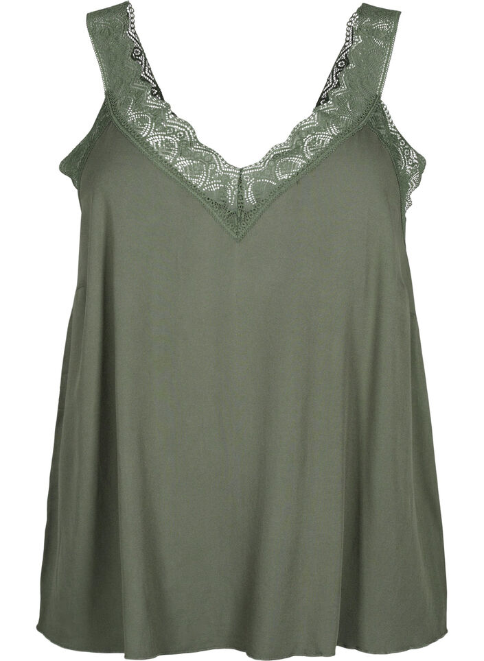 Lace top in viscose, Thyme, Packshot image number 0