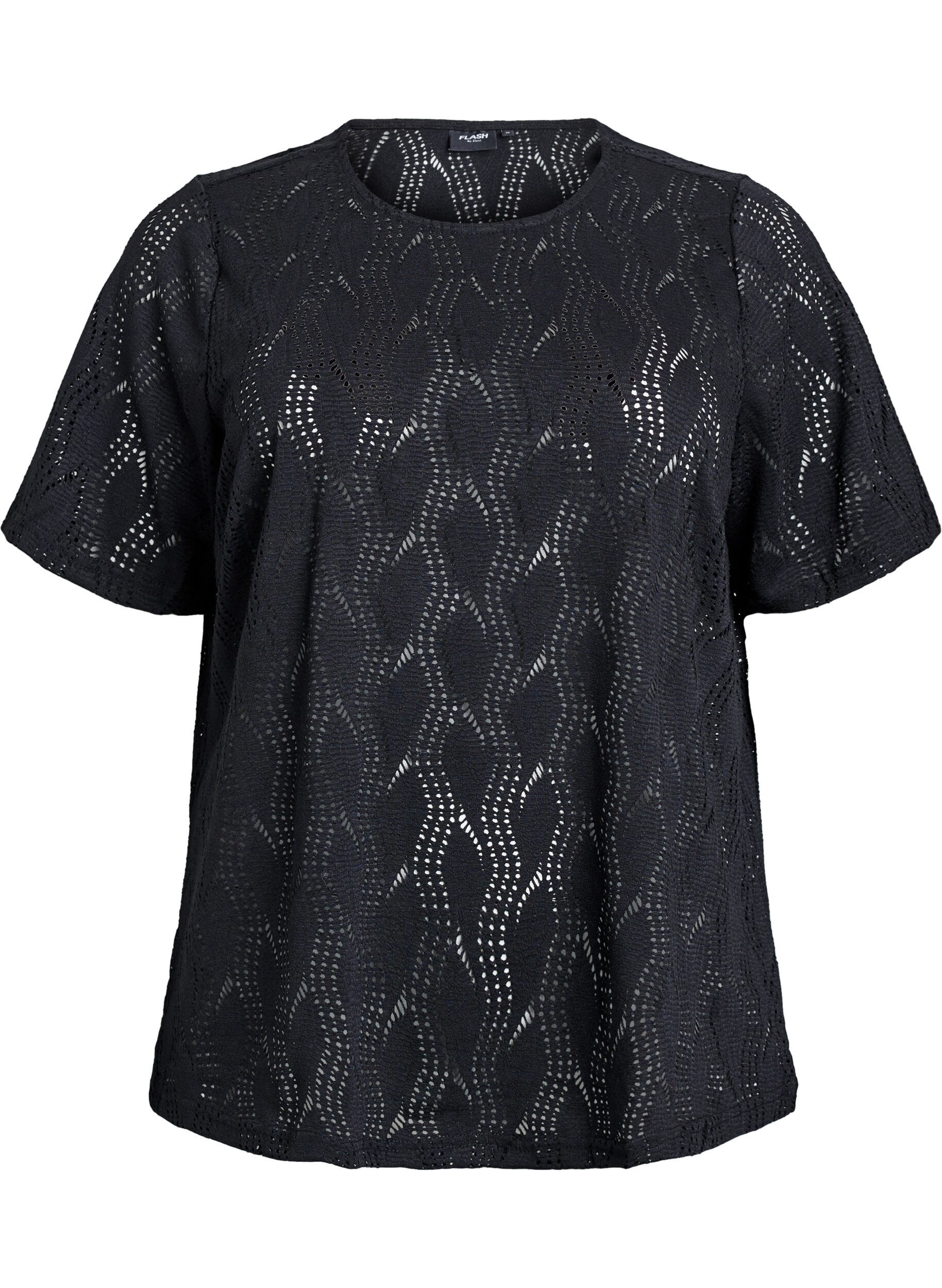 Zizzifashion Jersey T-shirt with eyelet pattern, Black, Packshot image number 0