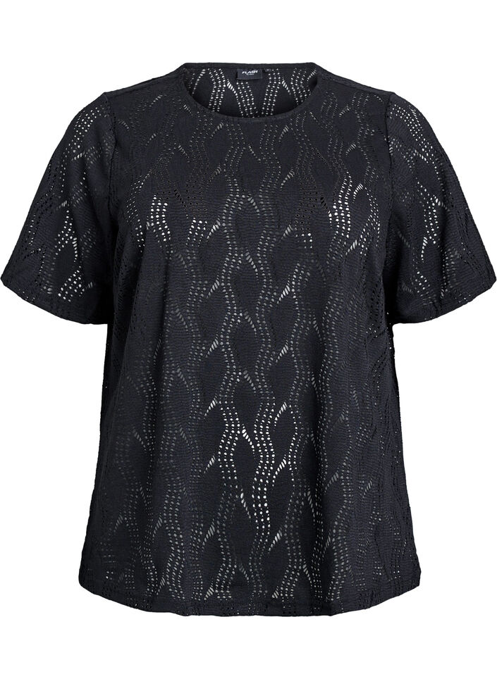 Jersey T-shirt with eyelet pattern, Black, Packshot image number 0