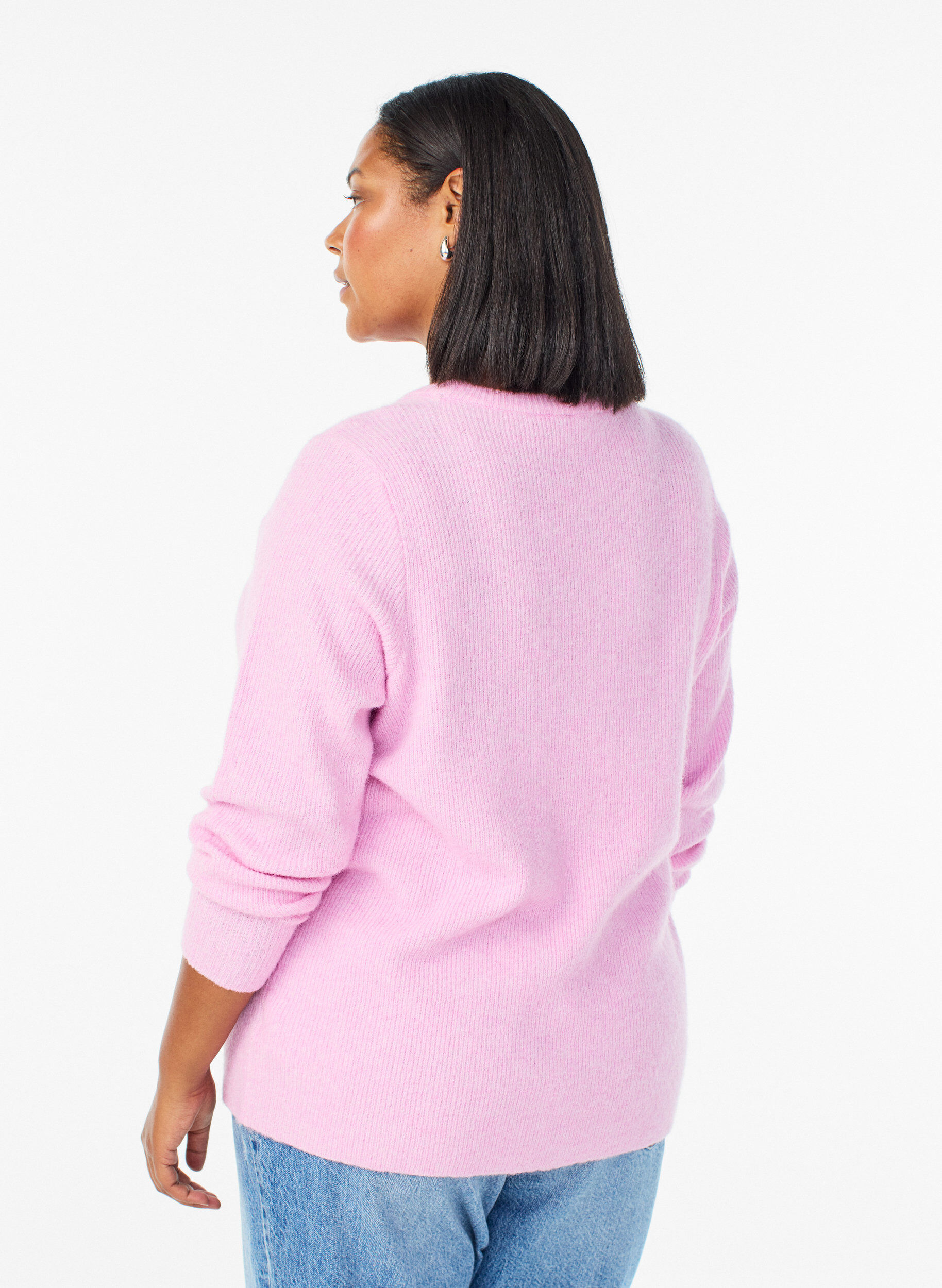 Zizzifashion Melange knit blouse with round neck, Pink, Model image number 2