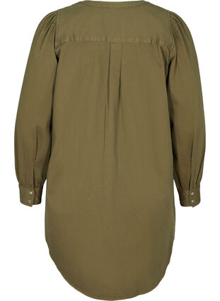 Long cotton shirt with puff sleeves, Ivy Green, Packshot image number 1