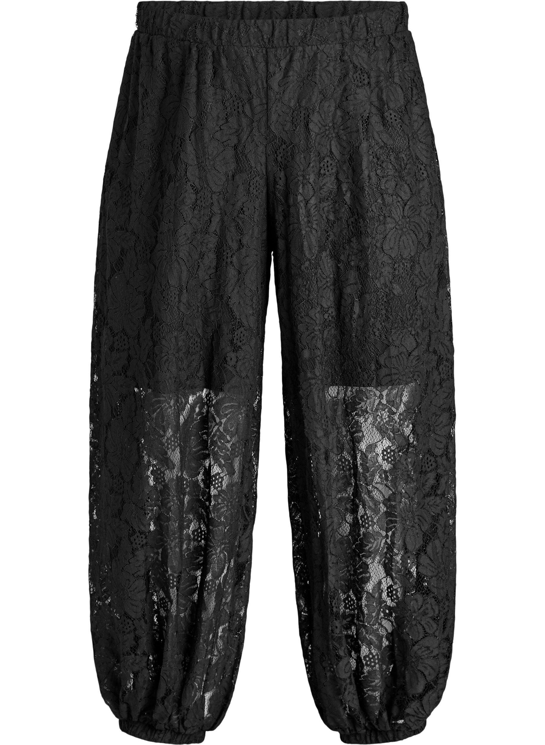 Zizzifashion Balloon lace trousers with a high waist, Black, Packshot image number 0
