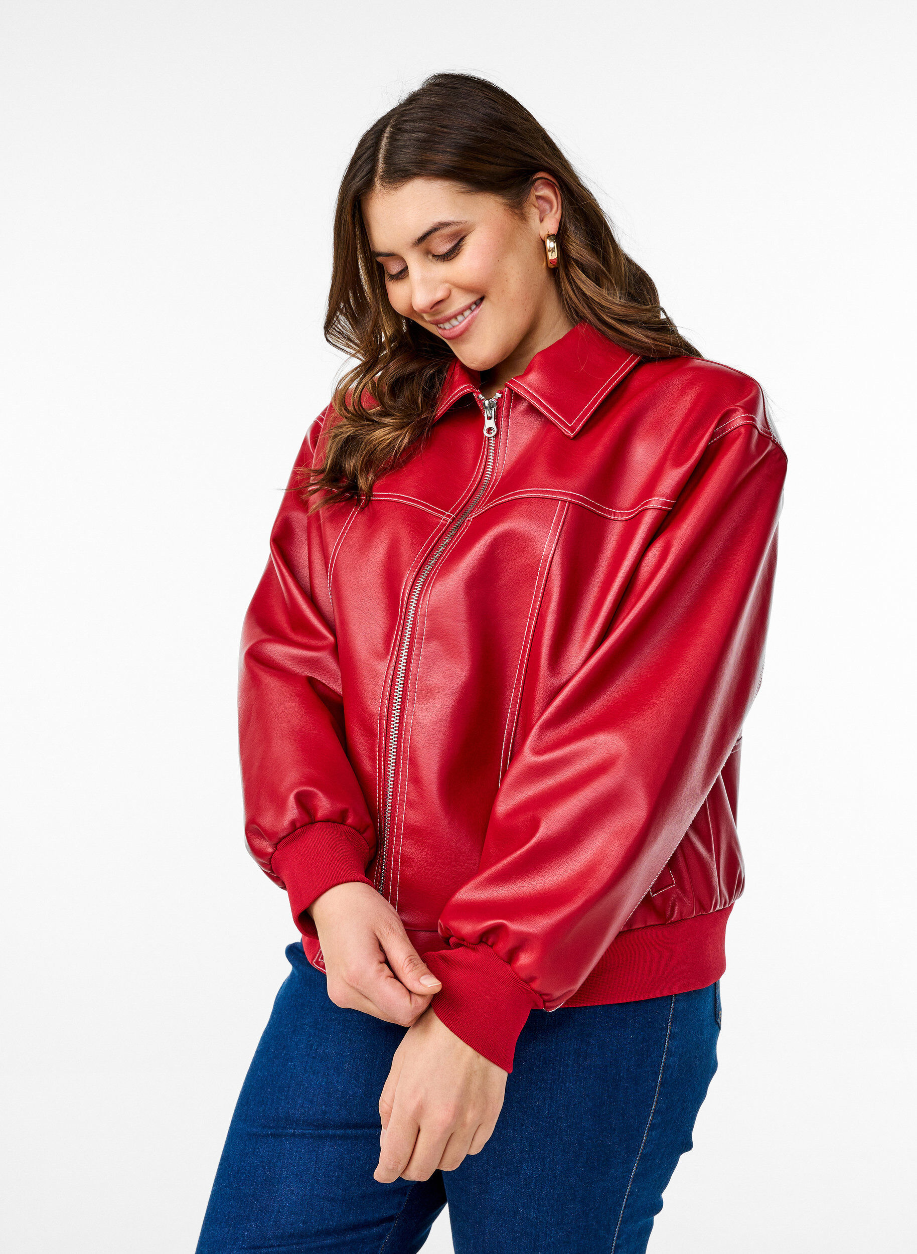 Zizzifashion Faux leather bomber jacket, Rhythmic Red, Model image number 0