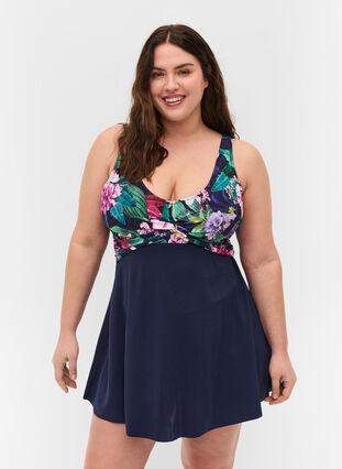 Swim dress with floral top, Night Sky, Model image number 0