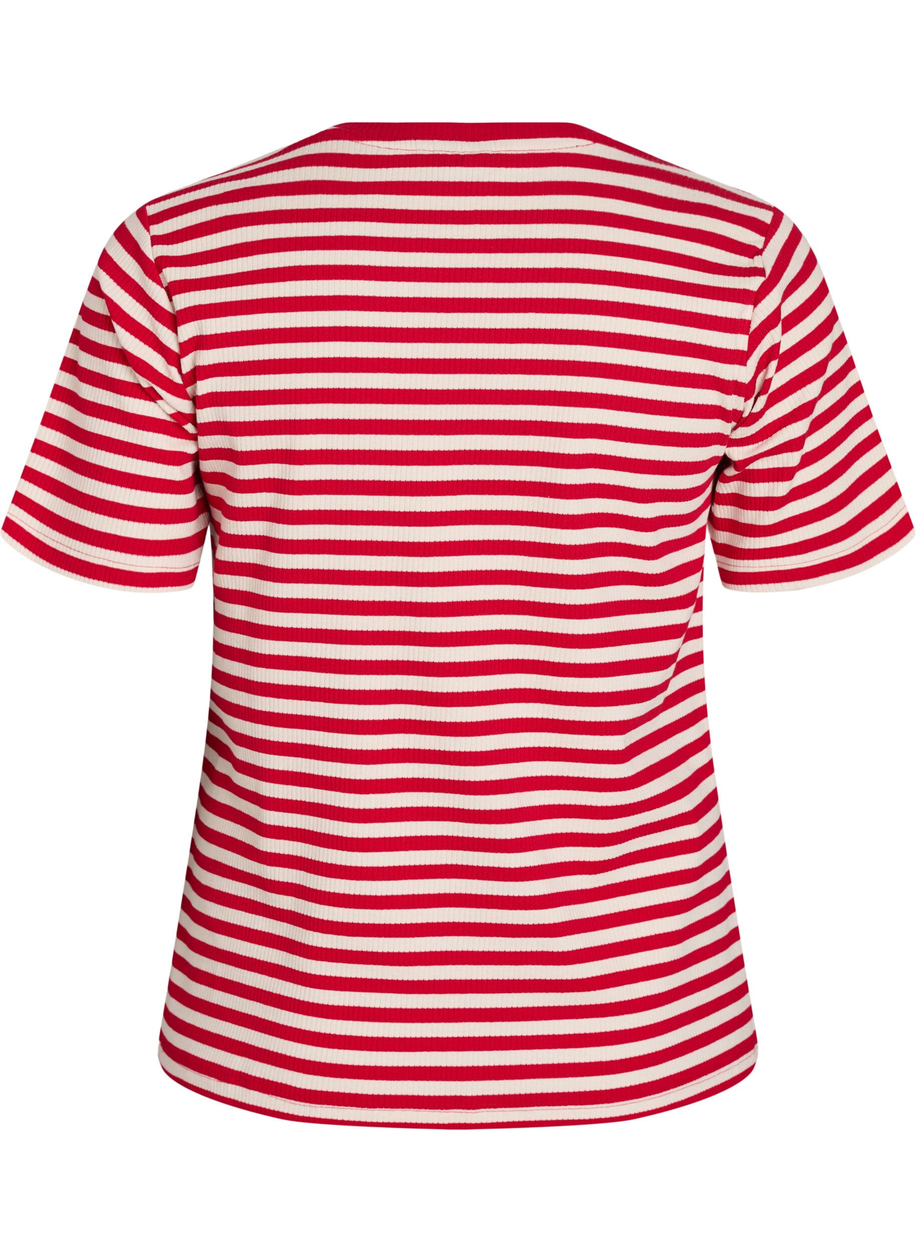 Zizzifashion Striped T-shirt with ribbed texture, Red, Packshot image number 1