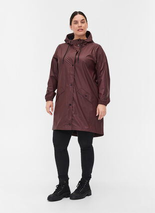 Rain jacket with hood and button fastening, Bitter Chocolate, Model image number 2