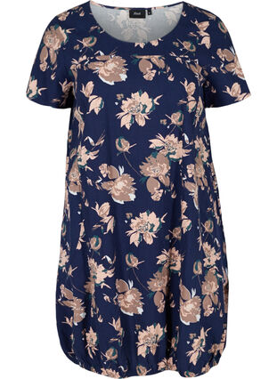 Short-sleeved, printed cotton dress, Blue Flower , Packshot image number 0