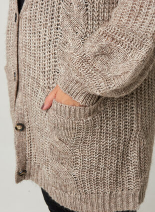 Knitted cardigan with a pattern and pockets, Iron melange, Model image number 2