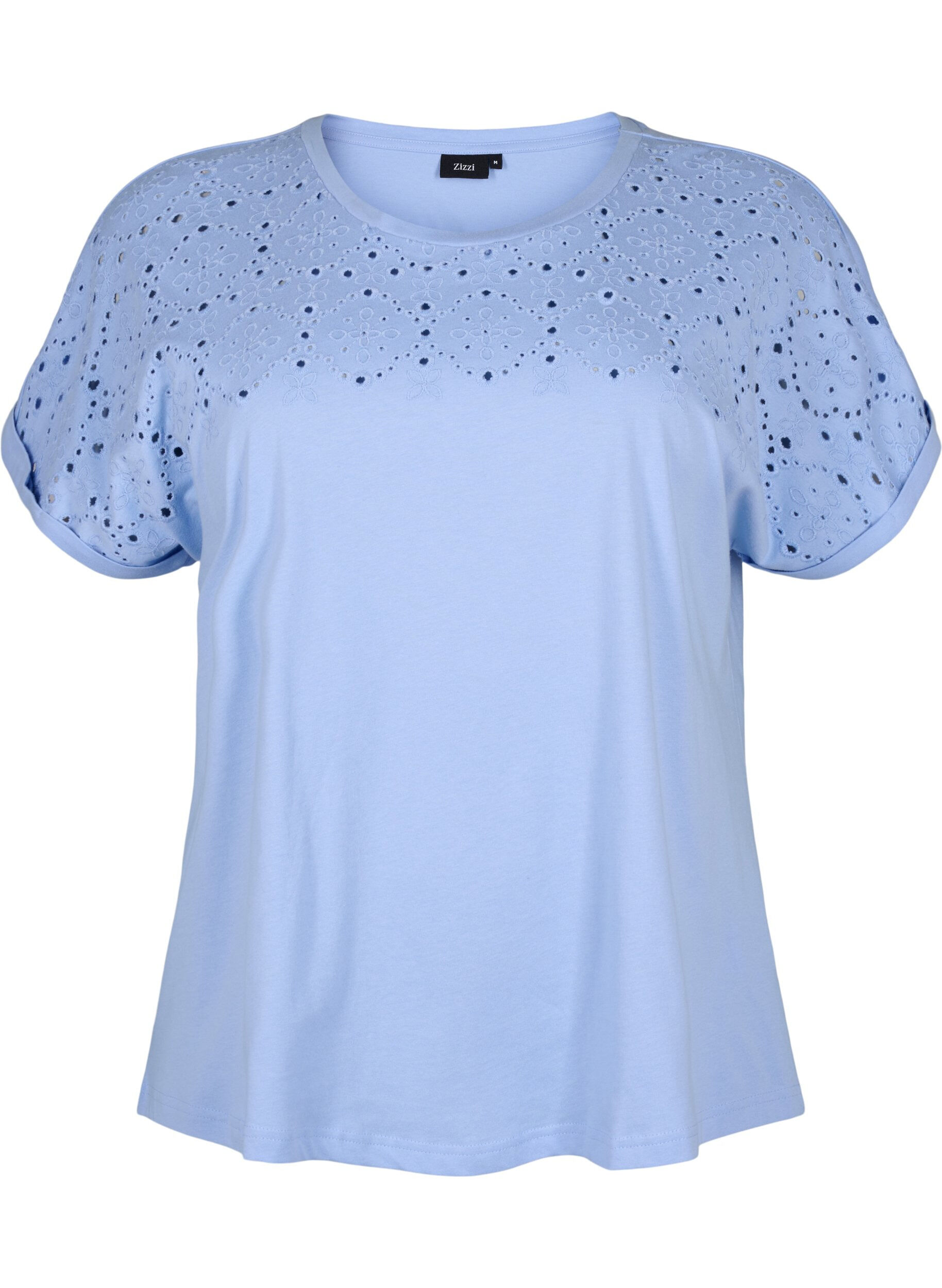Zizzifashion Organic cotton T-shirt with broderie anglaise, Serenity, Packshot image number 0