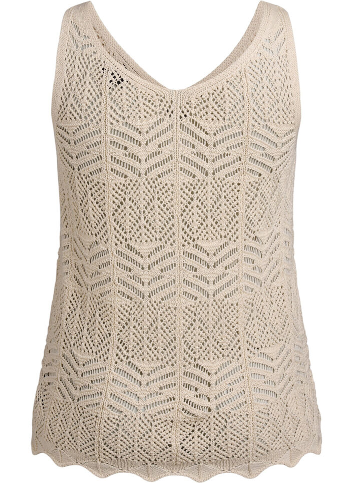 Sleeveless knitted top with v-neck, Beige, Packshot image number 1