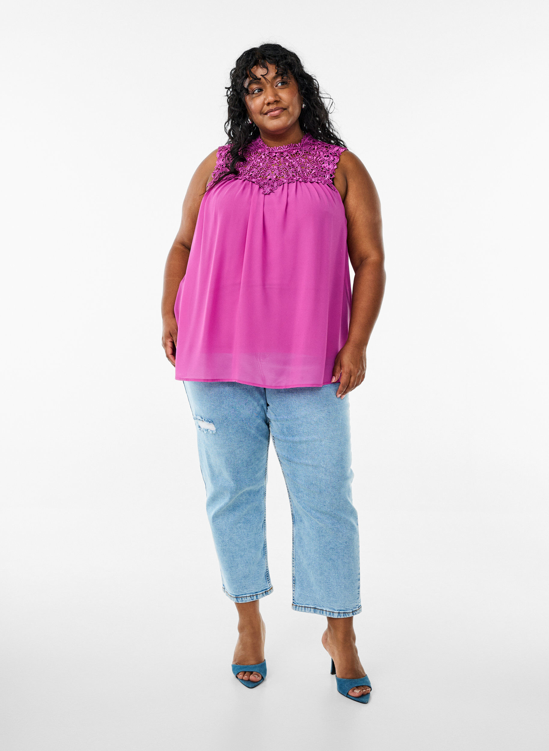 Zizzifashion Sleeveless party top with crochet, Purple, Model image number 1