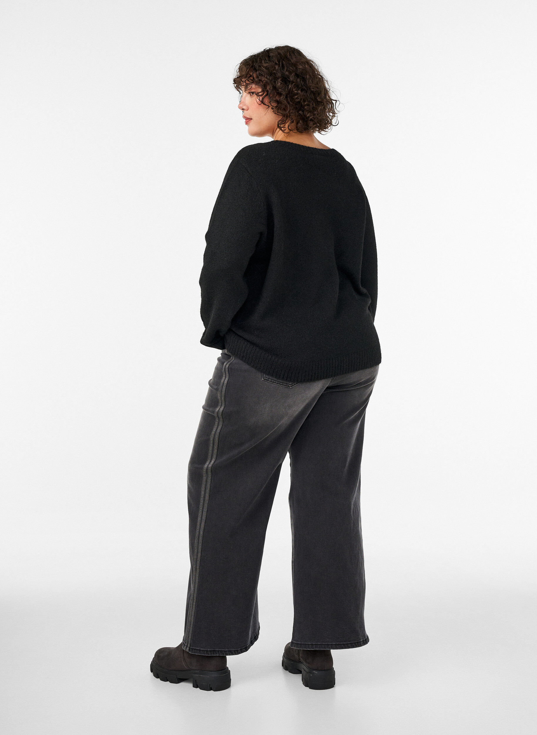 ZizzifashionWide fit jeans with vertical denim details, Dark Grey, Model image number 1