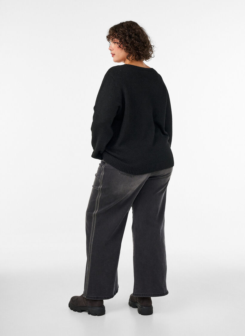 Wide fit jeans with vertical denim details, Dark Grey, Model image number 1