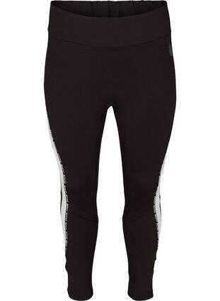 Cropped exercise tights with print details on the side, Black, Packshot image number 0