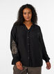 Viscose shirt with embroidered sleeves, Black, Model image number 0