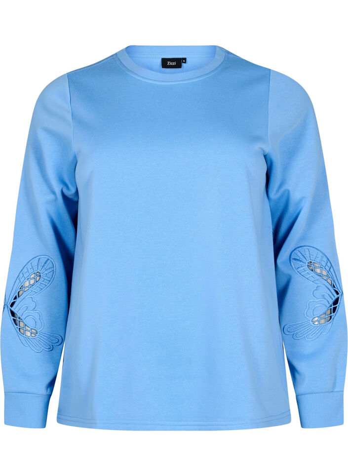 Sweatshirt with embroidered cut-outs, Della Robbia Blue, Packshot image number 0