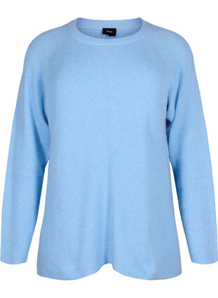 Melange pullover with side slit, Blue Bell/White Mel., Packshot image number 0