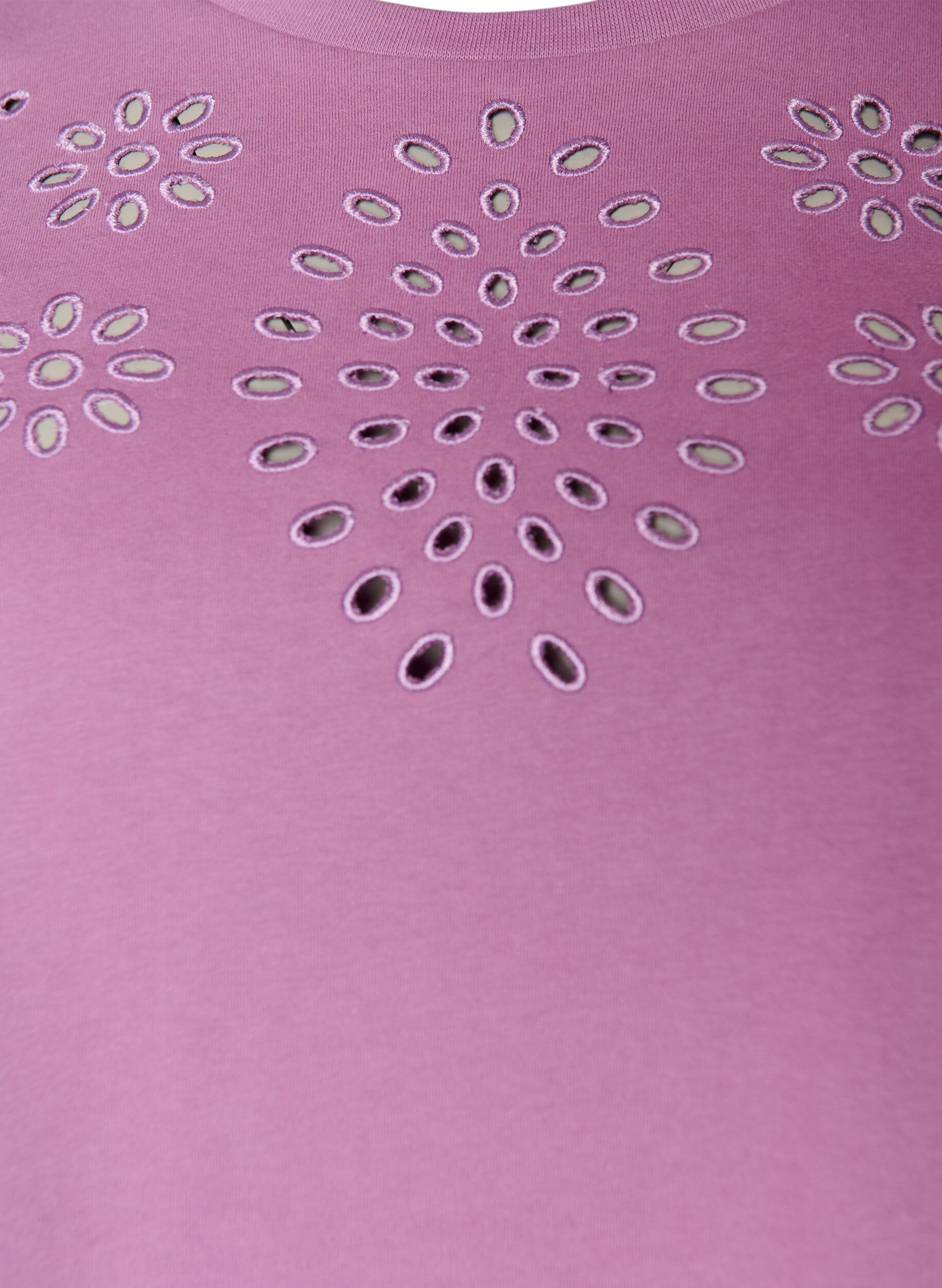 Zizzifashion Organic cotton T-shirt with eyelet embroidery, Purple, Packshot image number 2