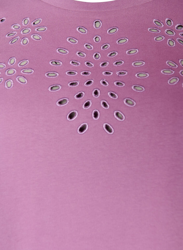 Organic cotton T-shirt with eyelet embroidery, Purple, Packshot image number 2