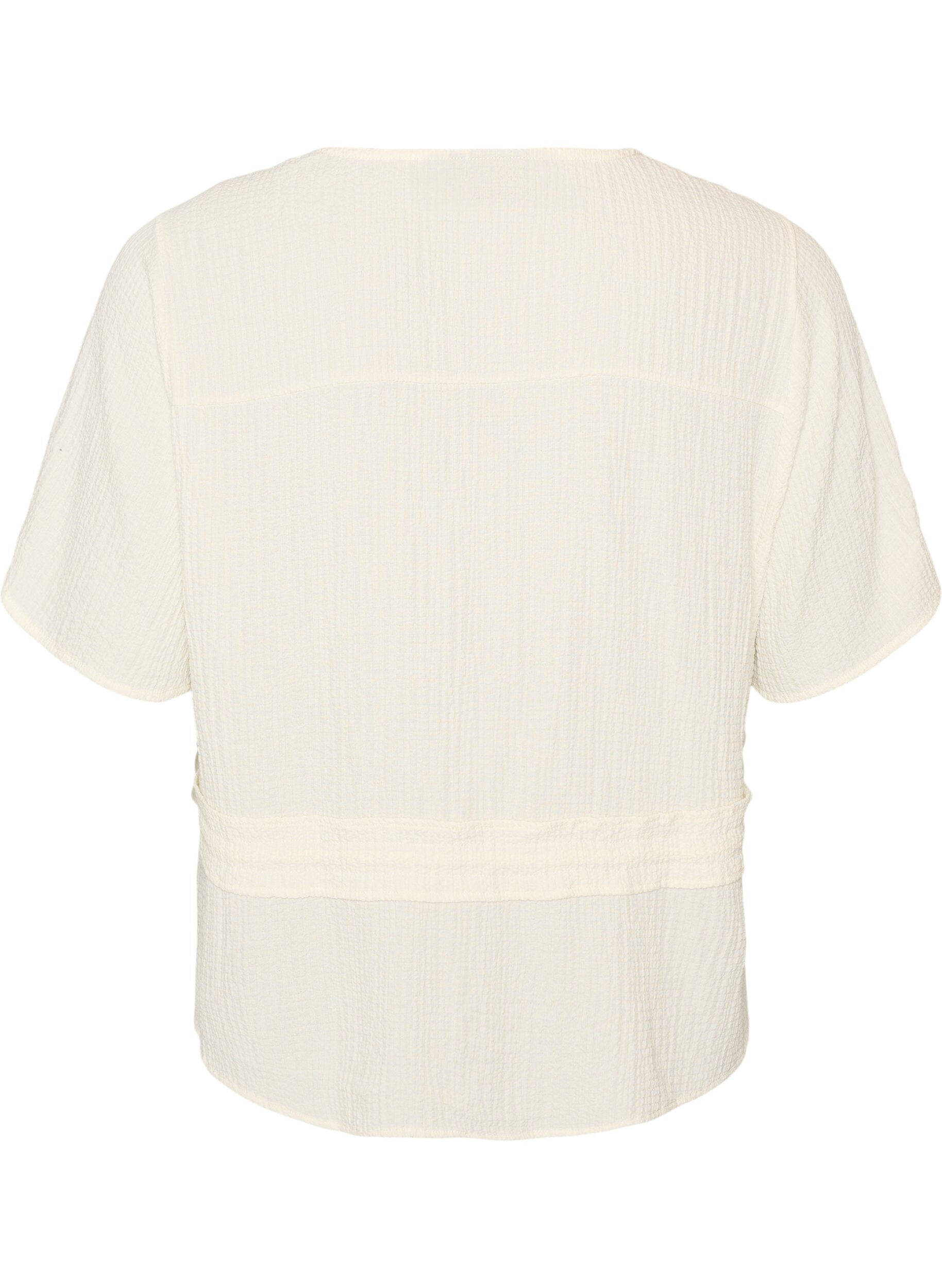 Zizzifashion Blouse with texture and a tie-waist, Vanilla, Packshot image number 1