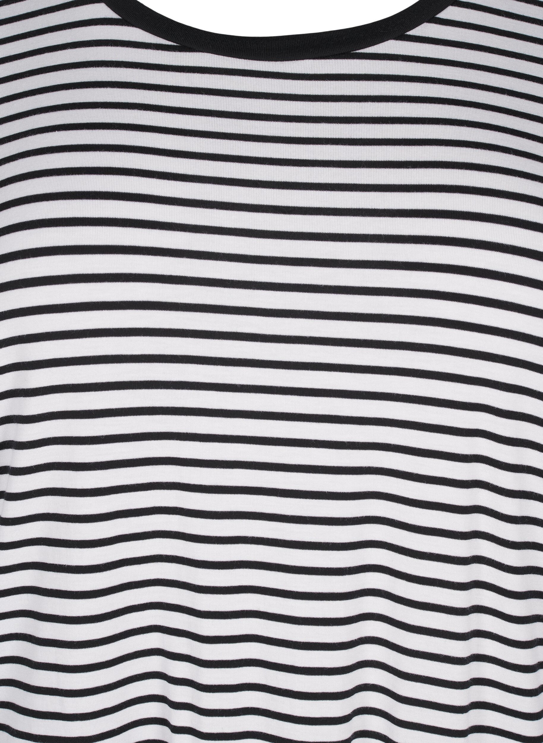 Zizzifashion Striped T-shirt in lyocell with round neck, Black, Packshot image number 2