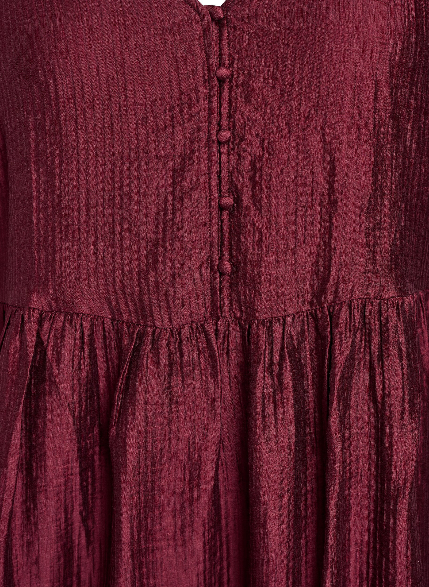 Zizzifashion Short dress with texture and short balloon sleeves, Red, Packshot image number 2