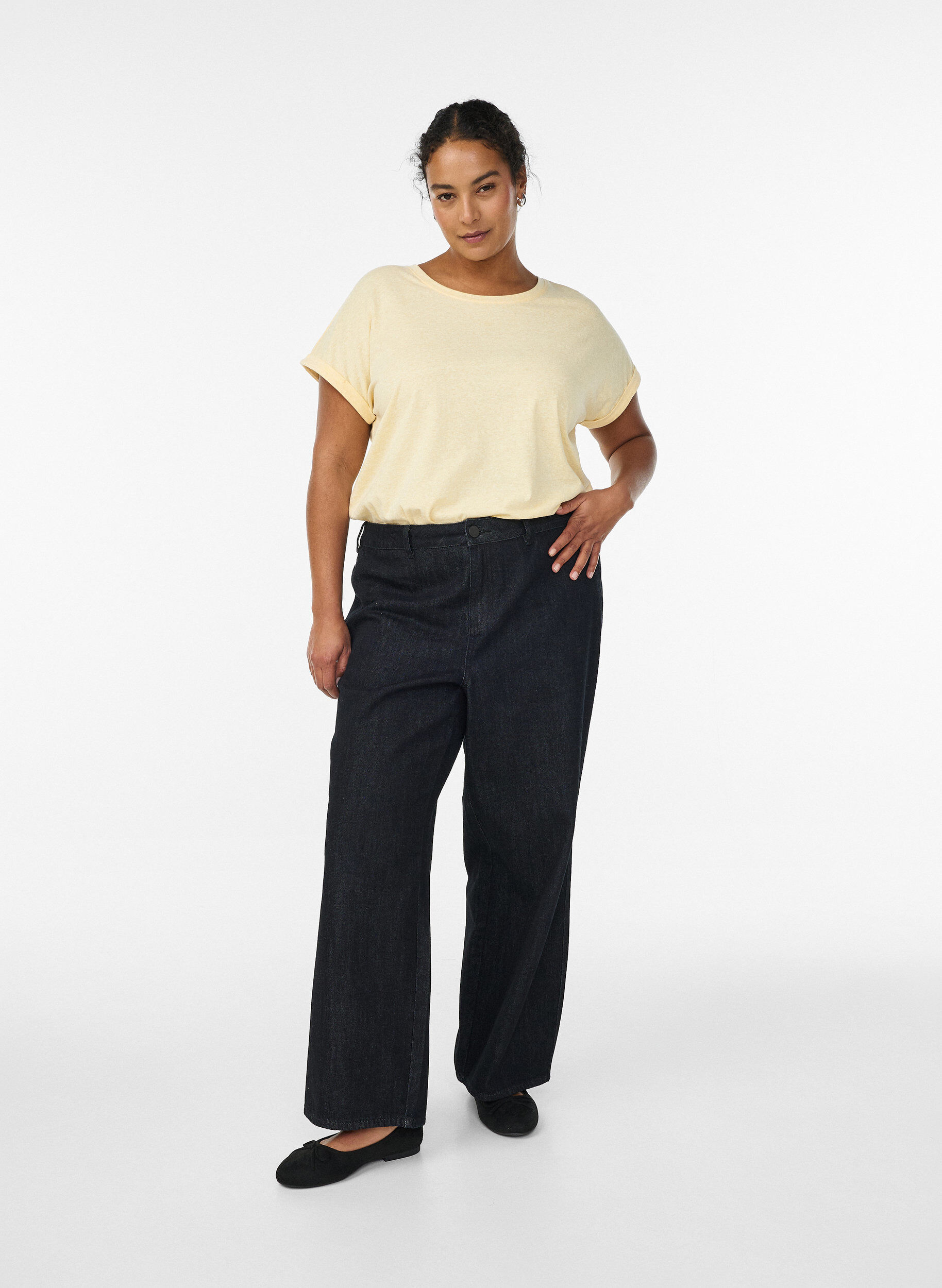 Zizzifashion Melange t-shirt with short sleeves, Yellow, Model image number 1