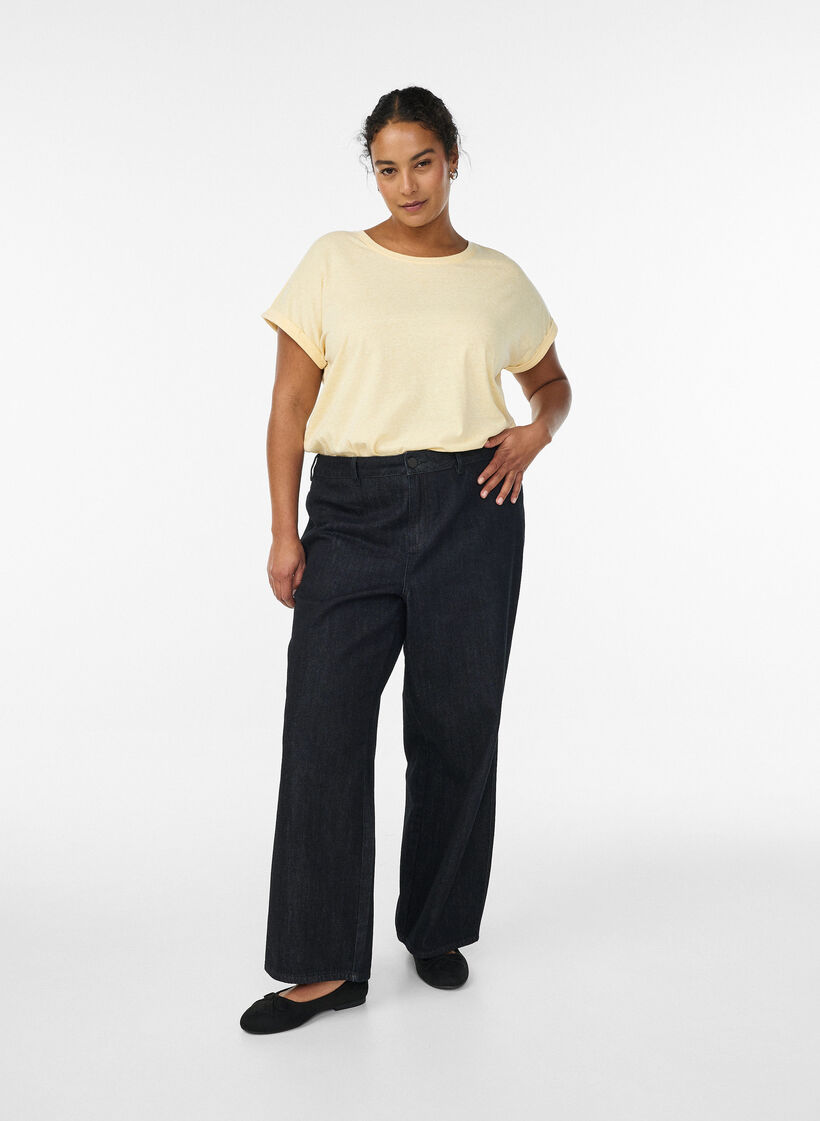 Melange t-shirt with short sleeves, Yellow, Model image number 1