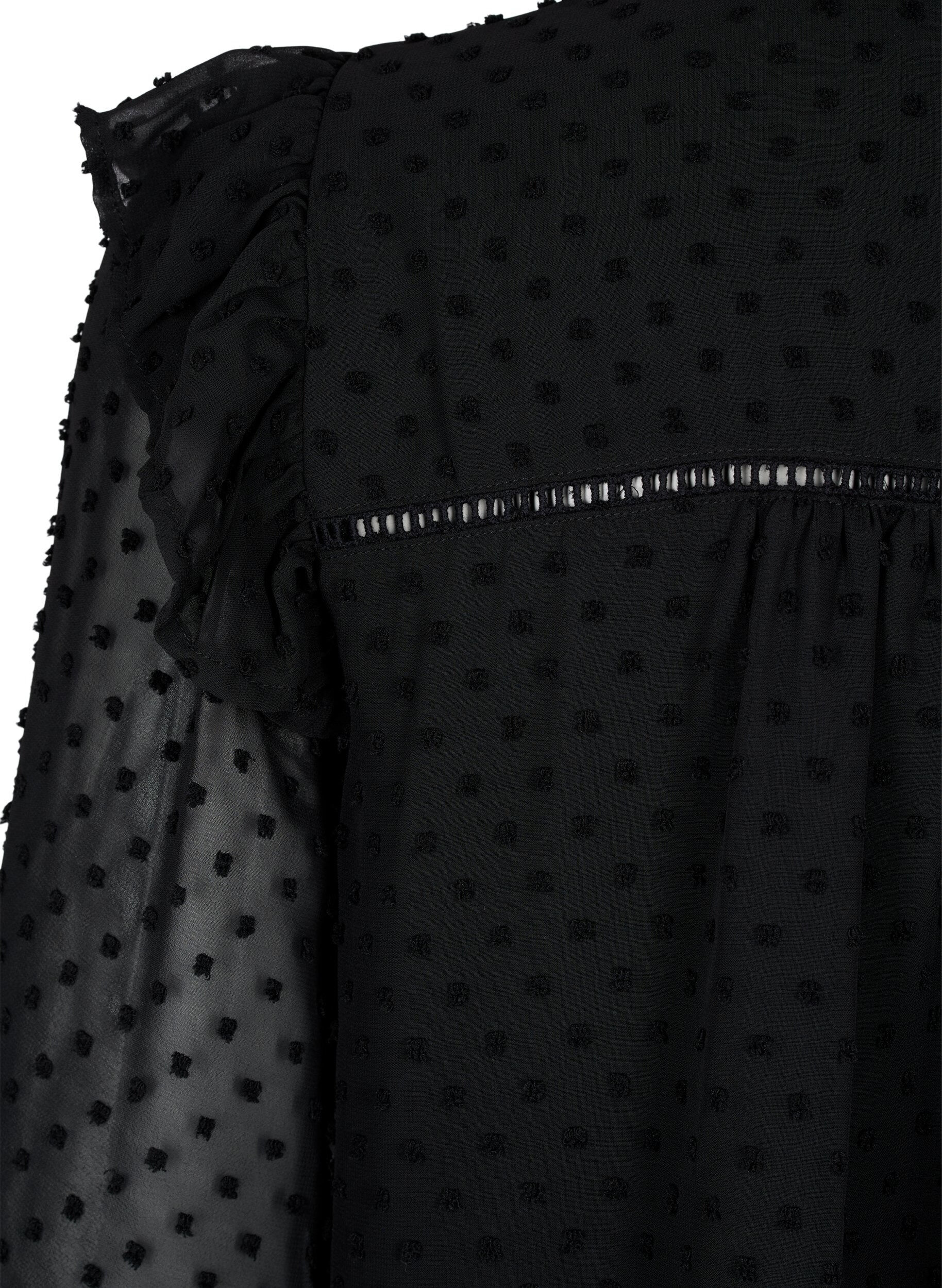 Zizzifashion Shirt blouse with ruffles and dotted texture, Black, Packshot image number 3