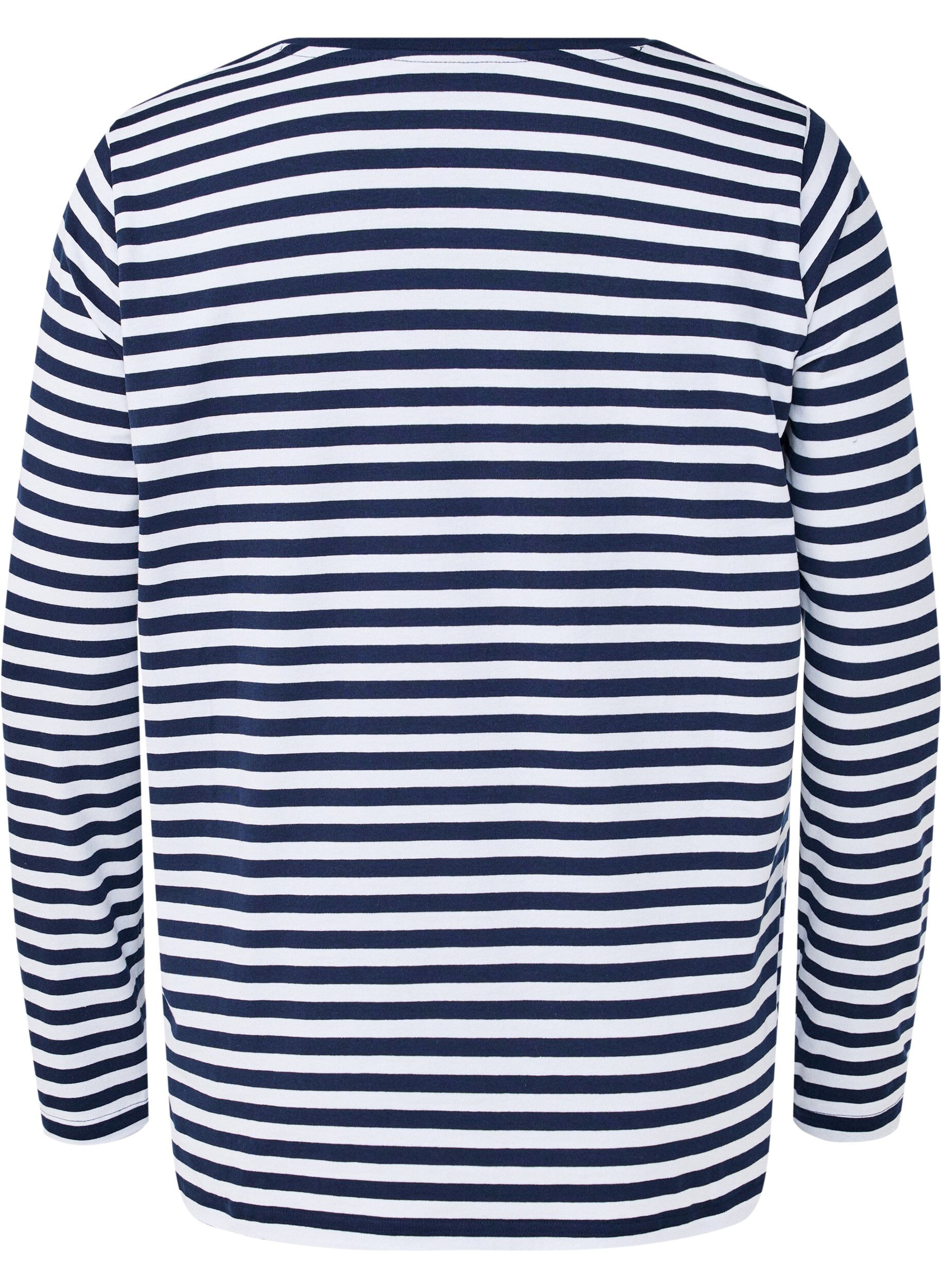 Zizzifashion Striped blouse with motif, White w.Navy Stripe, Packshot image number 1