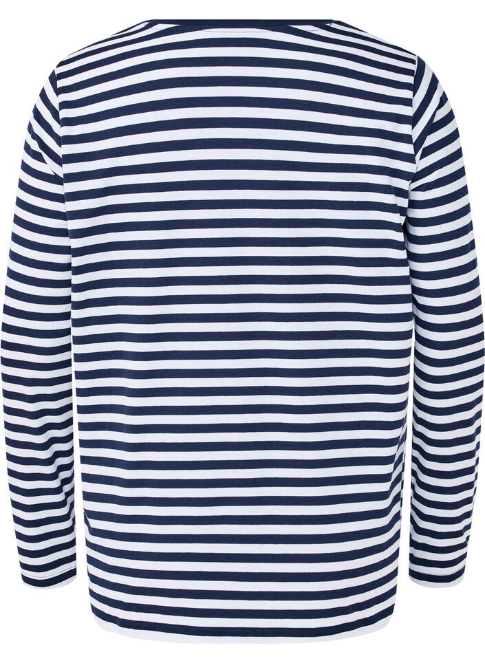Striped blouse with motif, White w.Navy Stripe, Packshot image number 1