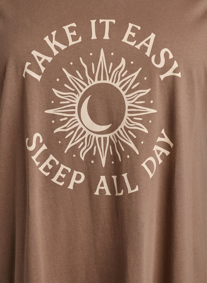 Long night T-shirt in organic cotton with print, Beige, Packshot image number 2