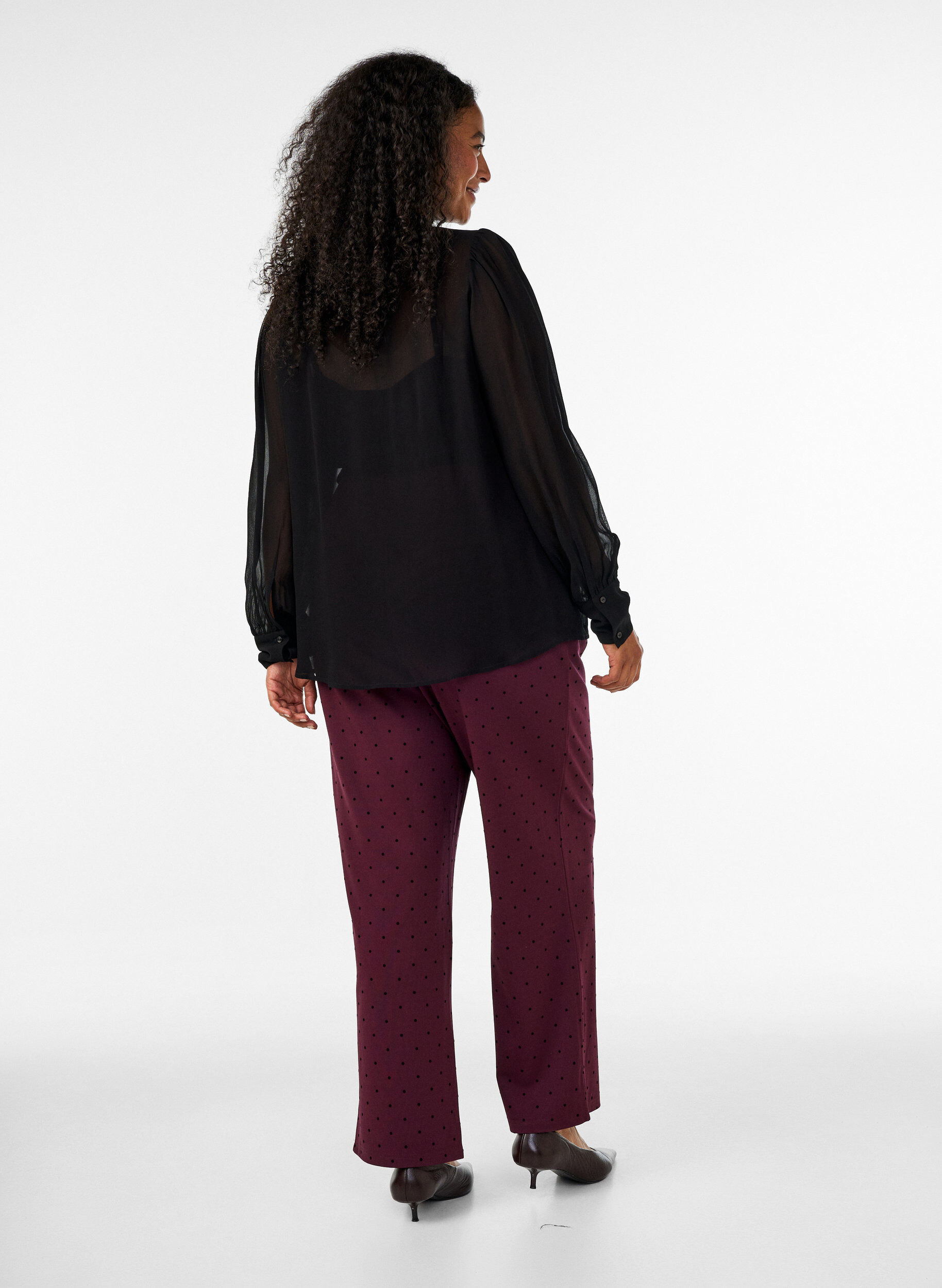ZizzifashionSpotted trousers with a high waist and straight legs, Red, Model image number 1