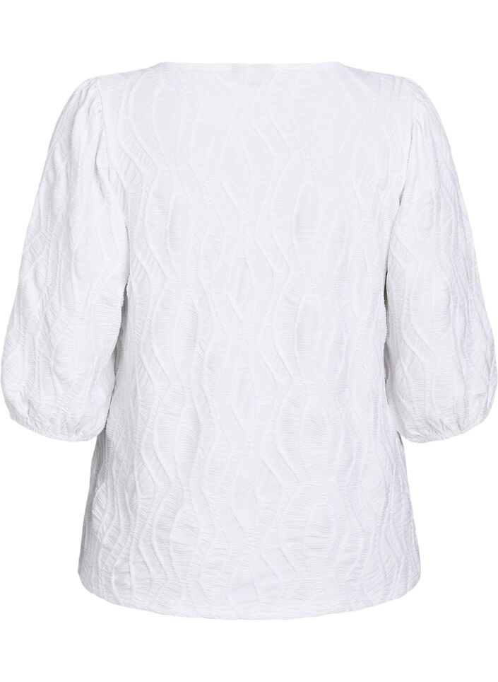 Blouse with texture and 3/4 sleeves, White, Packshot image number 1
