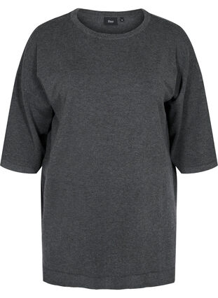 Knitted top with a round neckline and 3/4 sleeves, Dark Grey Melange, Packshot image number 0