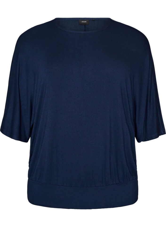 Jersey blouse with elbow-length balloon sleeves, Blue, Packshot image number 0