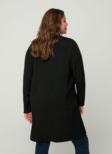 Long knitted cardigan with pockets, Black, Model image number 1