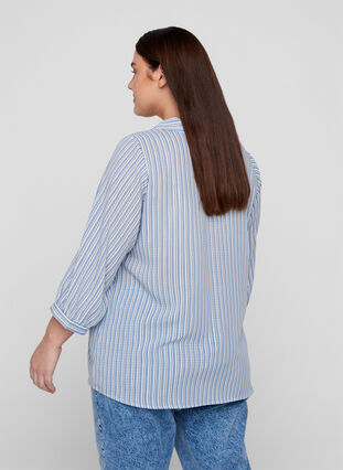Striped shirt blouse with large collar, Light Blue Stripe, Model image number 1