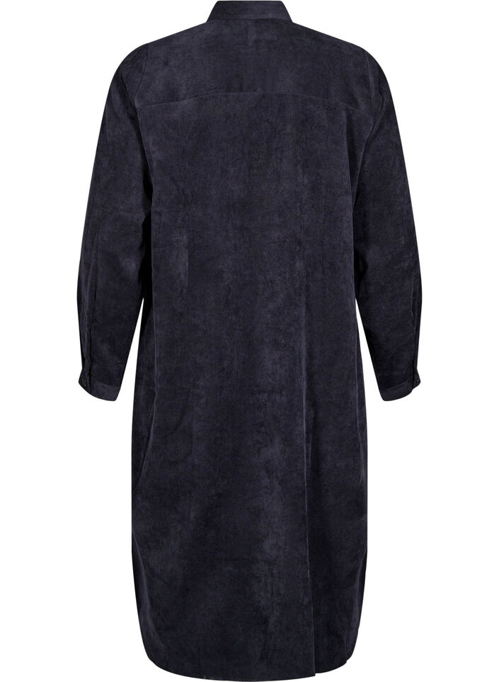 Long corduroy shirt dress with buttons, Black, Packshot image number 1