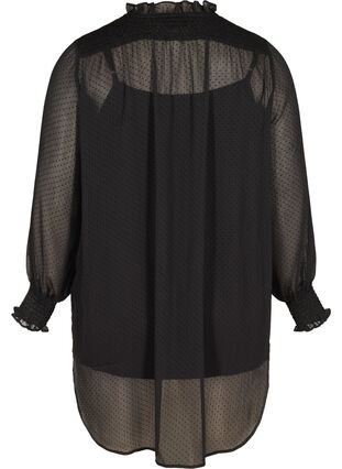 High neck blouse with smocking and ruffle detailing, Black, Packshot image number 1