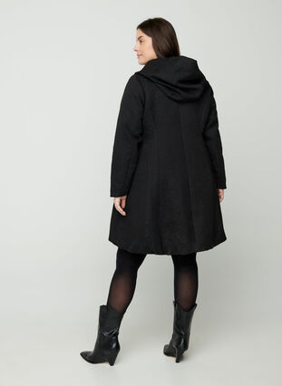 Woven jacquard jacket with a hood, Black, Model image number 2