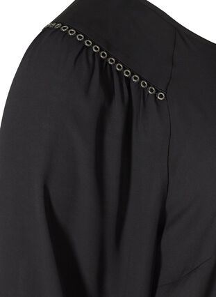 Blouse with 3/4-length Sleeves and Rivets, Black, Packshot image number 3