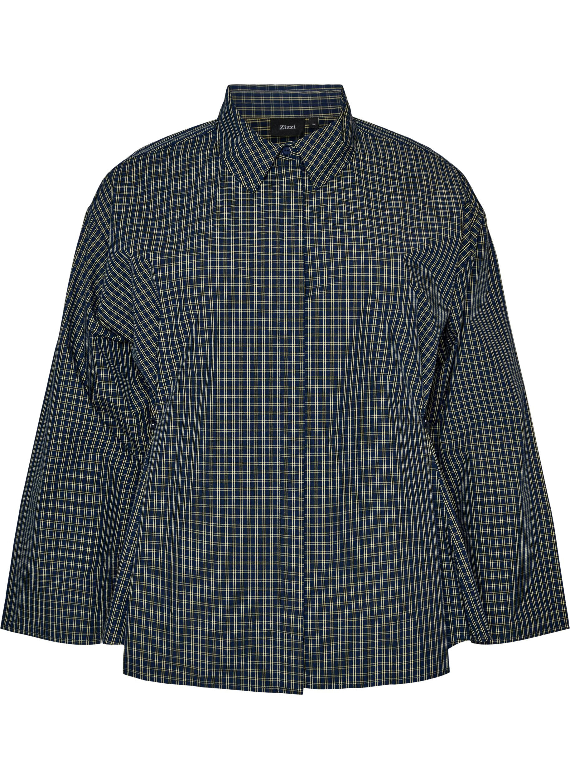 ZizzifashionCotton shirt with a checked pattern and concealed button fastening, Blue, Packshot image number 0