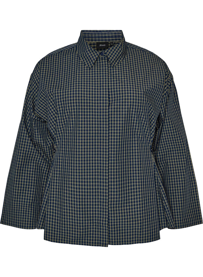 Cotton shirt with a checked pattern and concealed button fastening, Blue, Packshot image number 0